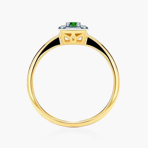 Pierścionek zaręczynowy SAVICKI: dwukolorowe złoto, szmaragd, diamenty